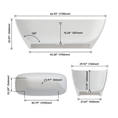 Dowell 67" Freestanding Soaking Bathtub Solid Surface Soaking Tubs in Matte White-BT036 Series
