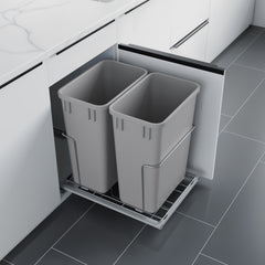 Dowell 18" Double Aluminum Base Wastebasket Pull Out with Full Extension Soft-Close Slides, Bottom Mount
