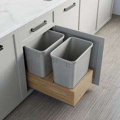 Dowell 18" Double Pull Out Wood Waste Container with Full Extension Soft-Close Slides, Bottom Mount
