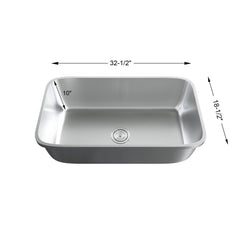 Dowell 32-1/2" Kitchen Undermount Sink - 10" Deep Bowl, Stainless Steel 18 Gauge - 6001 Series