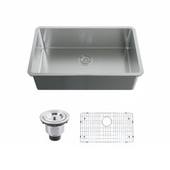 Dowell 30" L x 18" W Handcrafted Undermount Kitchen Sink 16 Gauge Stainless Steel 9" Depth Single Bowl With Grid Strainer