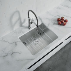 Dowell 23" L x 18" W Handcrafted Undermount Kitchen Sink 18 Gauge Stainless Steel 9" Depth Single Bowl With Grid Strainer