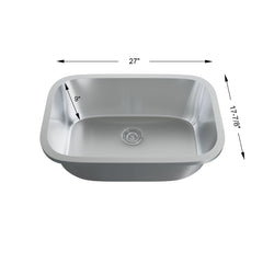 Dowell 27" Kitchen Undermount Sink - 9" Deep Bowl, Stainless Steel 18 Gauge - 6001 Series
