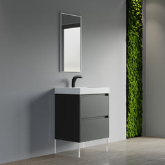 Dowell 24" Wall-Mounted Floating Bathroom Vanity – Pre-Assembled, White/Black, with Two Drawers and a Single Basin- 004 24 Series