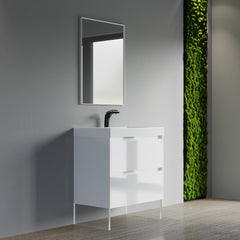 Dowell 30" Wall-Mounted Floating Bathroom Vanity – Pre-Assembled, White/Black, with Two Drawers and a Single Basin - 004 30 Series