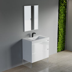 Dowell 30" Wall-Mounted Floating Bathroom Vanity – Pre-Assembled, White/Black, with Two Drawers and a Single Basin - 004 30 Series