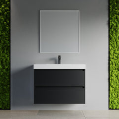 Dowell 36" Wall-Mounted Floating Bathroom Vanity – Pre-Assembled, White/Black, with Two Drawers and a Single Basin - 004 36 Series