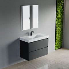 Dowell 36" Wall-Mounted Floating Bathroom Vanity – Pre-Assembled, White/Black, with Two Drawers and a Single Basin - 004 36 Series