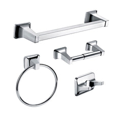 Dowell 4-Piece Bathroom Accessory Set - Squared Design - Bath Towel Bar, Hand Towel Ring, Toilet Paper Holder, Towel/Robe Hook - 1005 41 Series