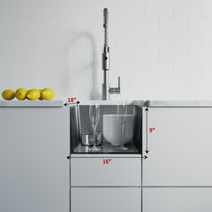 Dowell 16" Kitchen Undermount Sink - Stainless Steel 18 Gauge, 9" Deep - 6005 1618 Series