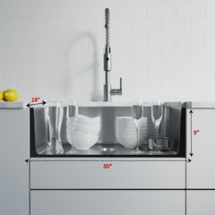 Dowell 30" Kitchen Undermount Sink - 9" Deep, Small Radius Corners, Stainless Steel 18 Gauge - 6005 Series